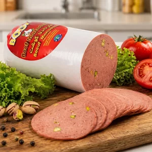 Boof Beef Mortadella with pistachio, sliced
