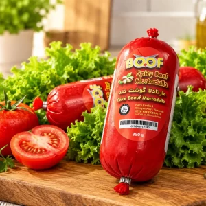 Boof Spicy Beef Mortadella 350g deli roll with tomatoes and lettuce